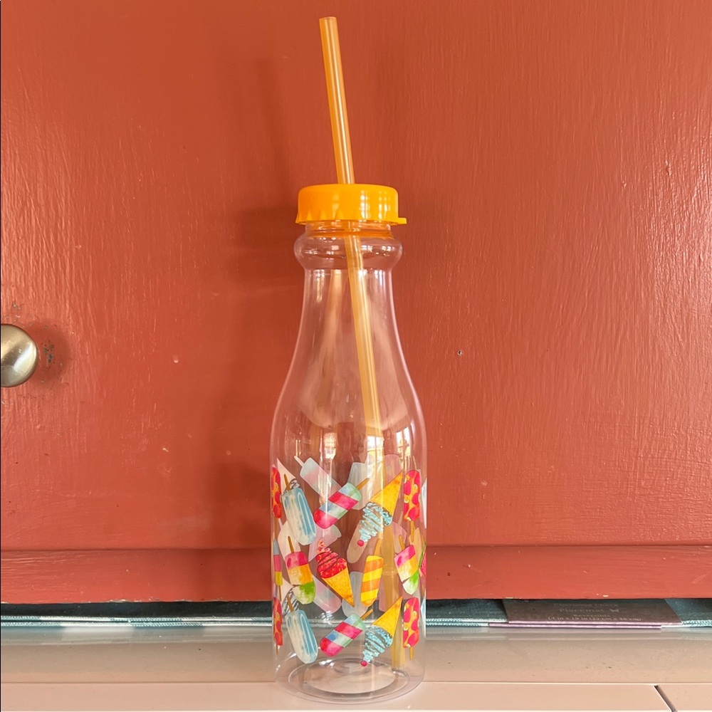 Colorful Ice Cream Patterned Bottle with Straw